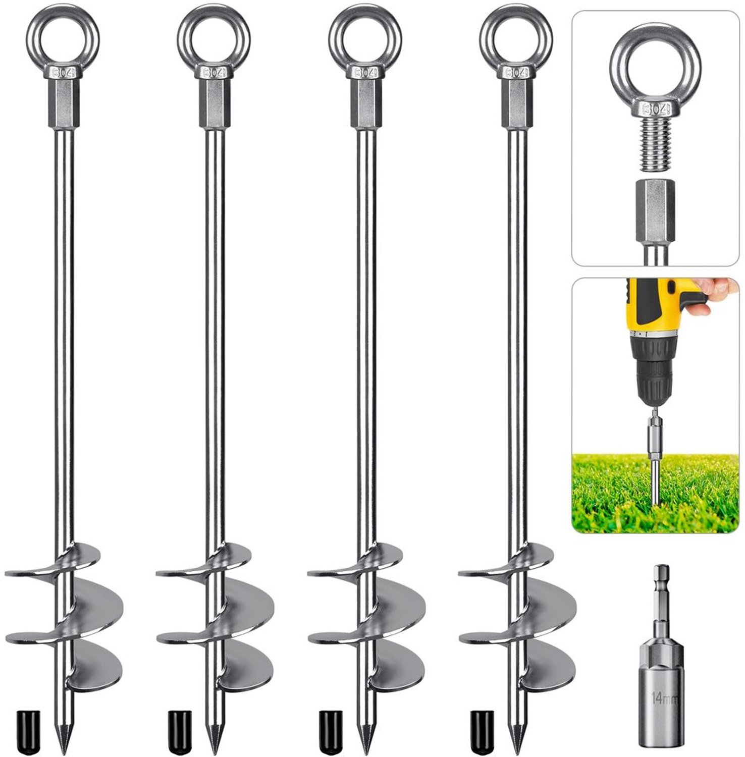 Grondanker voor Tent en Trampoline, 76cm, 4 Stuks