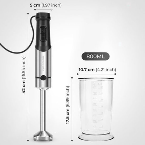 Handmixer Multifunctioneel - 1200 W Vermogen - 800 ml Inhoud - Metaal Materiaal - Elektrisch Met Snoer - 12 Snelheden - Keukenmixer — afbeelding 3