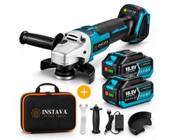Instava Haakse Slijper Incl. 2x Accu (4.0Ah) - Ø125MM - Geschikt Voor Makita 18v Accu - Incl. Accessoires en handige Tool bag