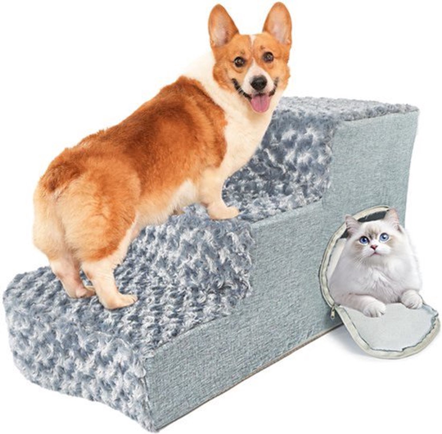 Hondentrap 3-traps met kattenslaapnis en hondenhelling. Antislip trap van schuim met hoge dichtheid voor kleine/middelgrote honden, gemakkelijk te reinigen