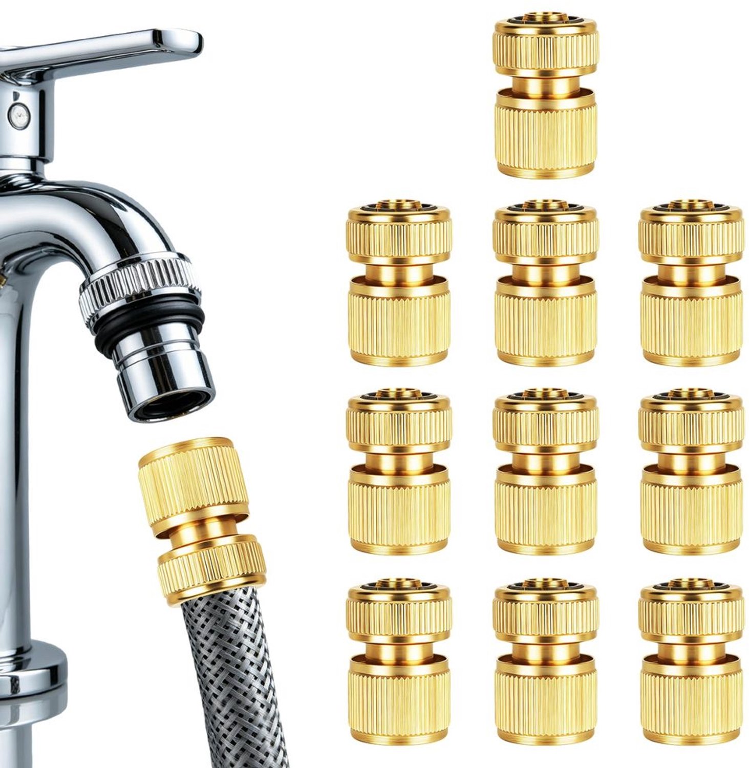 Set van 10 Tuinslang Snelkoppelingen van Messing