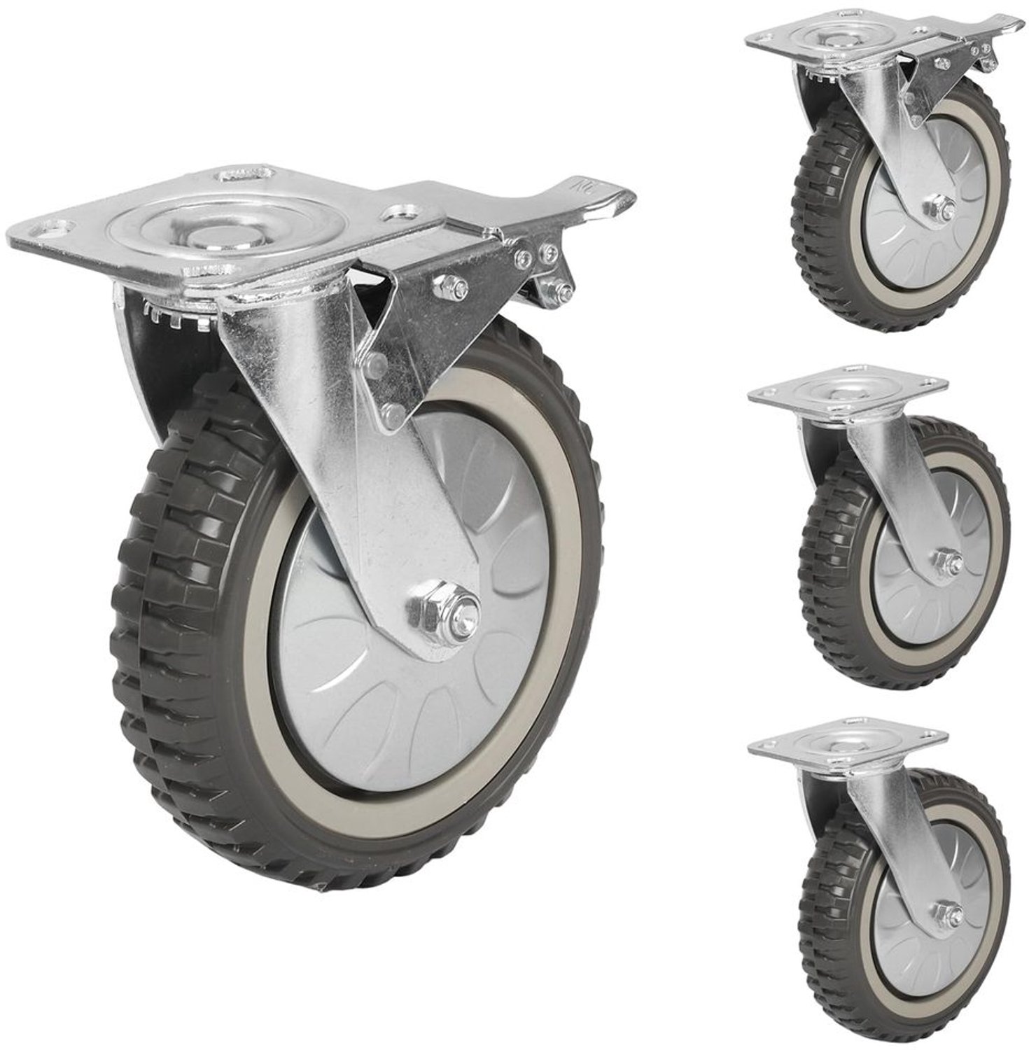 Set van 4 Zware 200 mm Wielen met 360 Graden Beweging en Rem