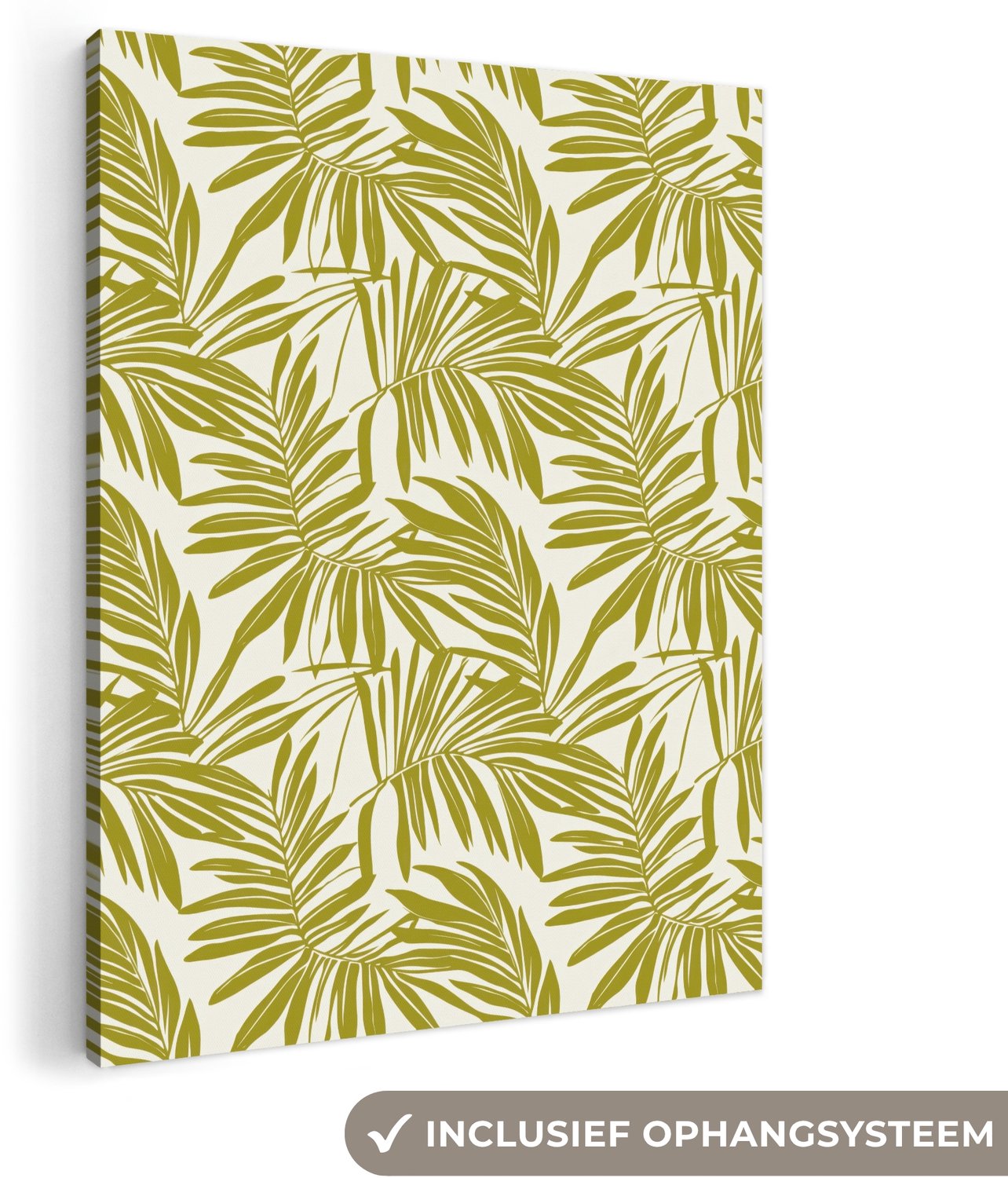 Canvas schilderij 90x120 cm - Exclusieve wanddecoratie Palmblad - Patroon - Groen - Muurdecoratie woonkamer - Slaapkamer decoratie - Kamer accessoires - Schilderijen op canvas