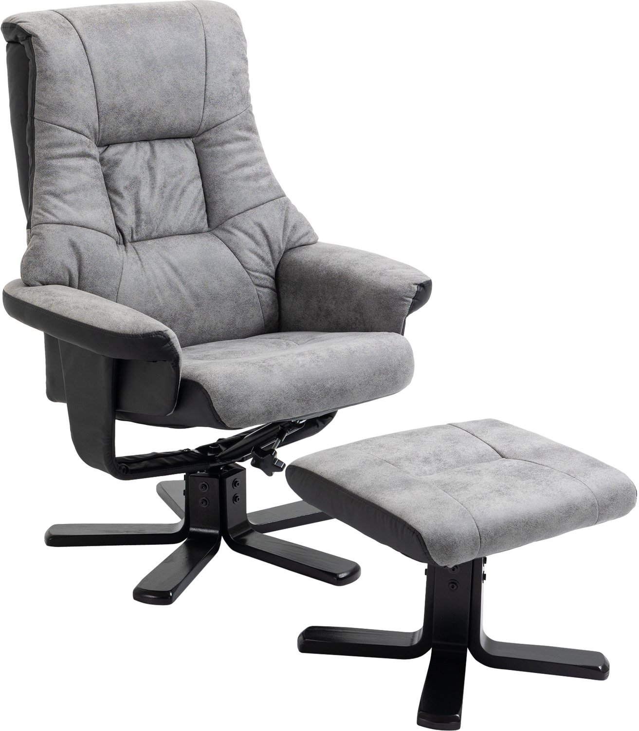Homcom relaxfauteuil met hocker, 360° draaibaar - Tv-fauteuil, ligstoel - Grijs
