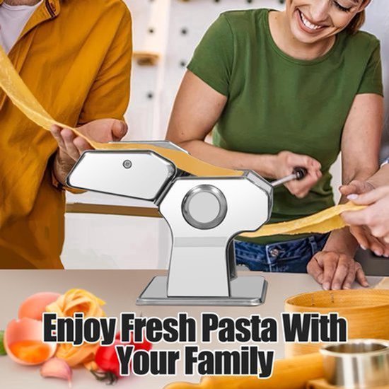 Pastamachine, handmatig, van roestvrij staal, pastamachine met 9 instelbare sterkte-instellingen en 2 snijders, pastamachine voor spaghetti, tagliatelle, lasagne, fettuccini — afbeelding 4
