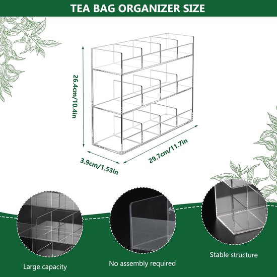Theezak-organizer 12 vaks - Acryl - Transparant - Ruimte voor 216 theezakjes - Stijlvolle thee-opslag - Duurzaam en robuust - Theedoos — cadeau in Cadeau-ideeën - foto 4