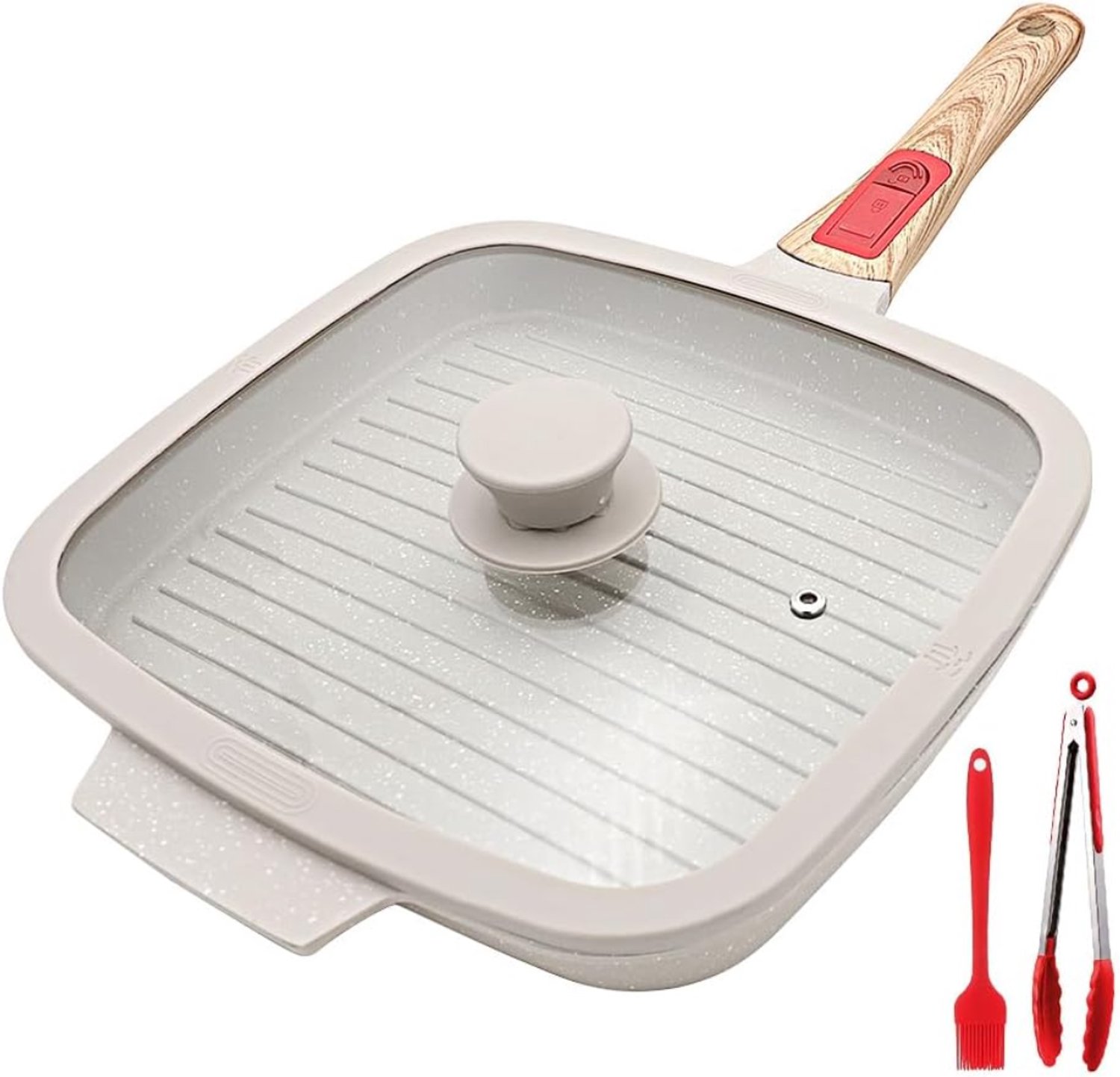 Grillpan Inductie - Keramische Pan - Vleespan BBQ-Beige