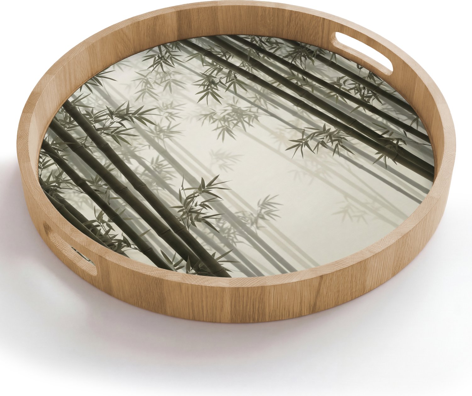 Dienblad rond 50x50 cm - Schootdienblad hout - Bamboe - Bos - Mist - Natuur - Borrelplank rechthoek - Plateau houten dienbladen