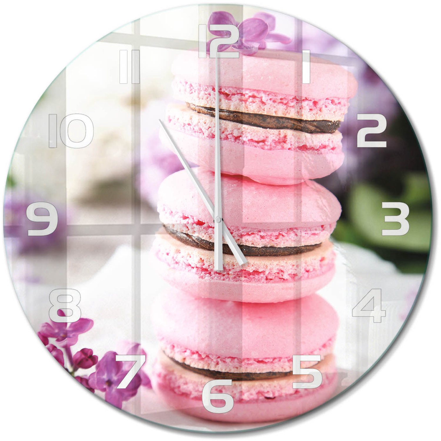 TULUP Wandklok - Cookies Gekleurde Glazen Klok - fi60 cm - Roze Glazen Klok Met Print - Witte handen - Ronde Klok - Moderne Wandklok Glas - Wandklok Glas Decoratie