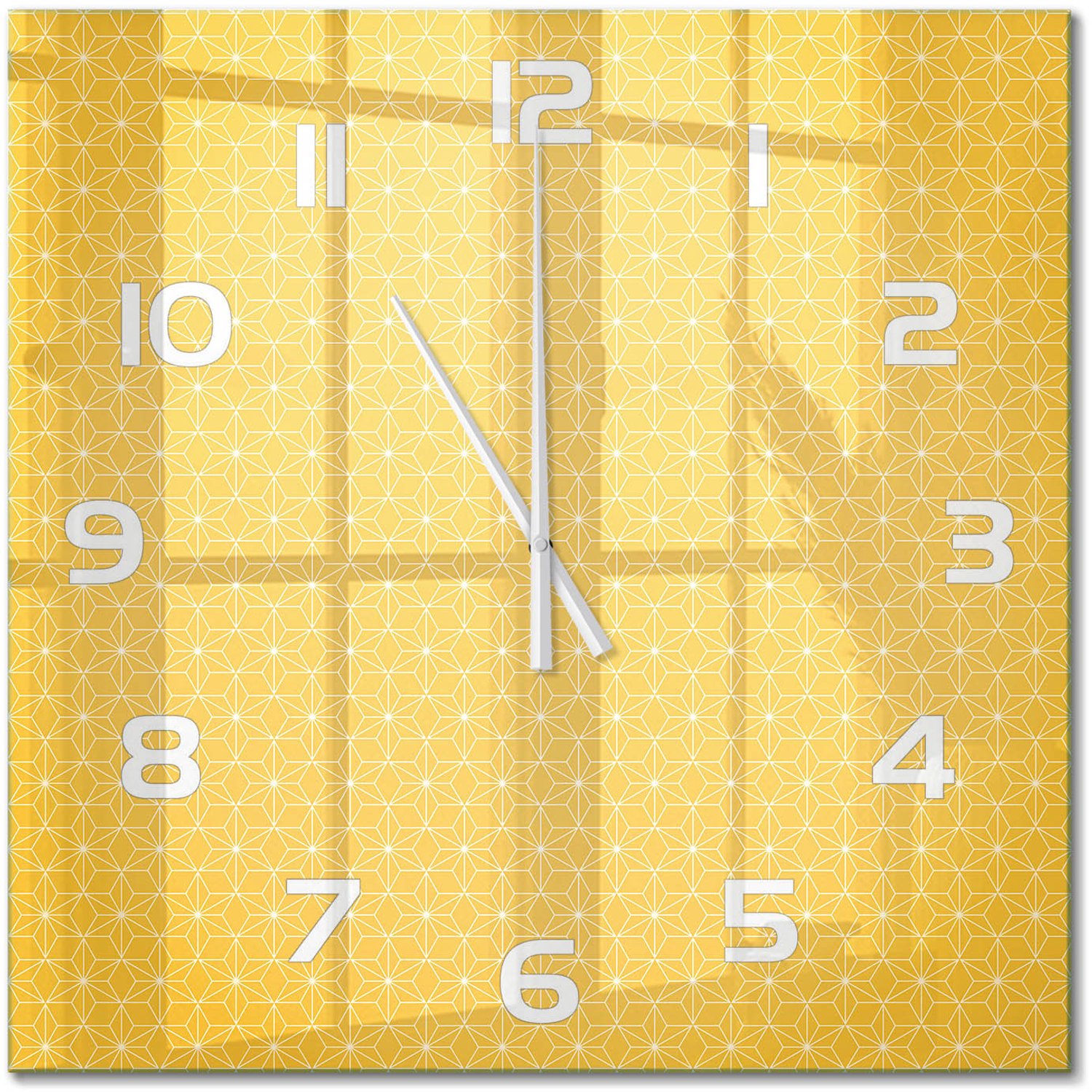 TULUP Wandklok - Sterren Moderne Wandklok Glas - 60x60 cm - Geel Wandklok Glas Decoratie - Witte handen - Vierkante Klok - Glazen Wandklok Design - Klok Glas Met Opdruk
