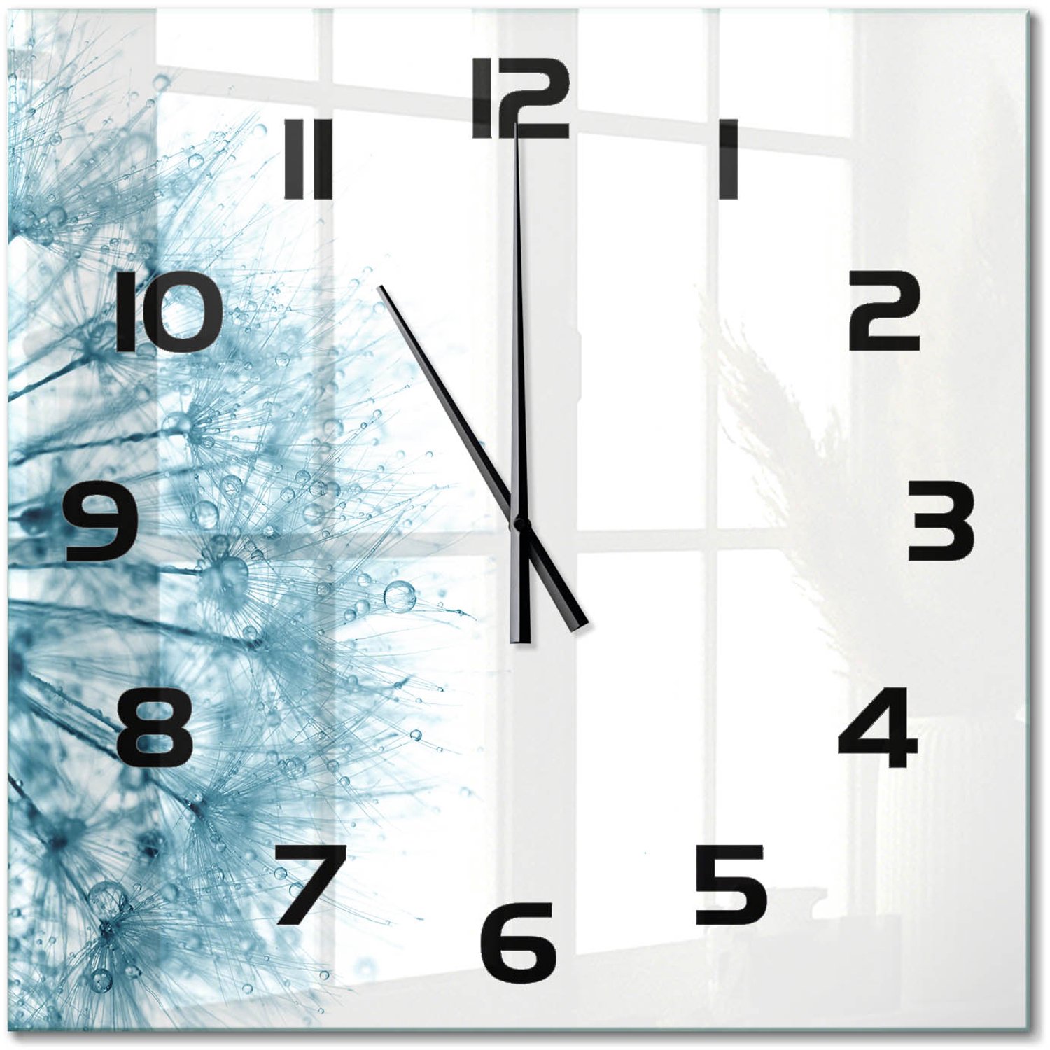 TULUP Wandklok - Paardebloem Wandklok Glas Met Motief - 60x60 cm - Grijs Decoratieve Glazen Klok - Zwarte handen - Vierkante Klok - Gekleurde Glazen Klok - Glazen Klok Met Print