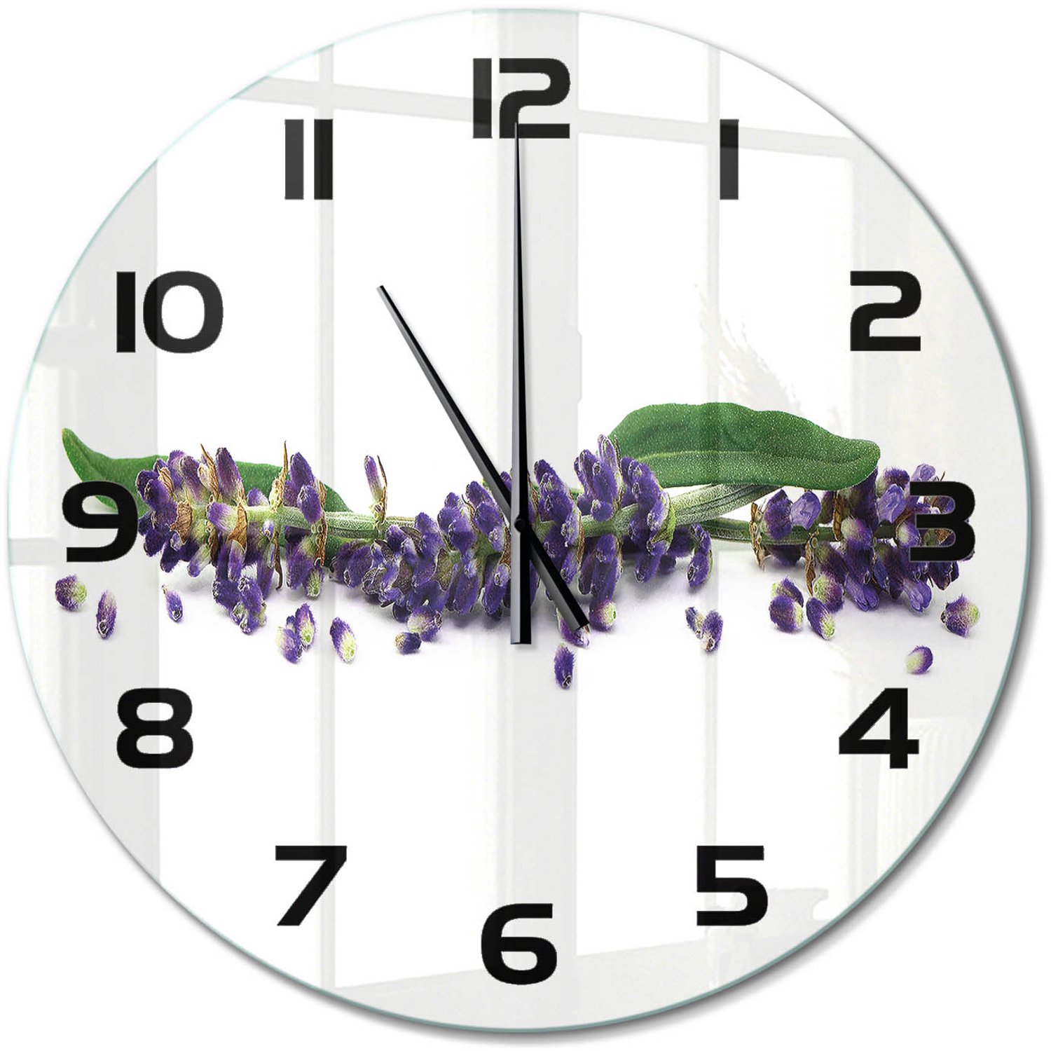 TULUP Wandklok - Lavendel Wandklok Glas Decoratie - fi60 cm - Paars Gekleurde Glazen Klok - Zwarte handen - Ronde Klok - Klok Glas Met Opdruk - Moderne Wandklok Glas