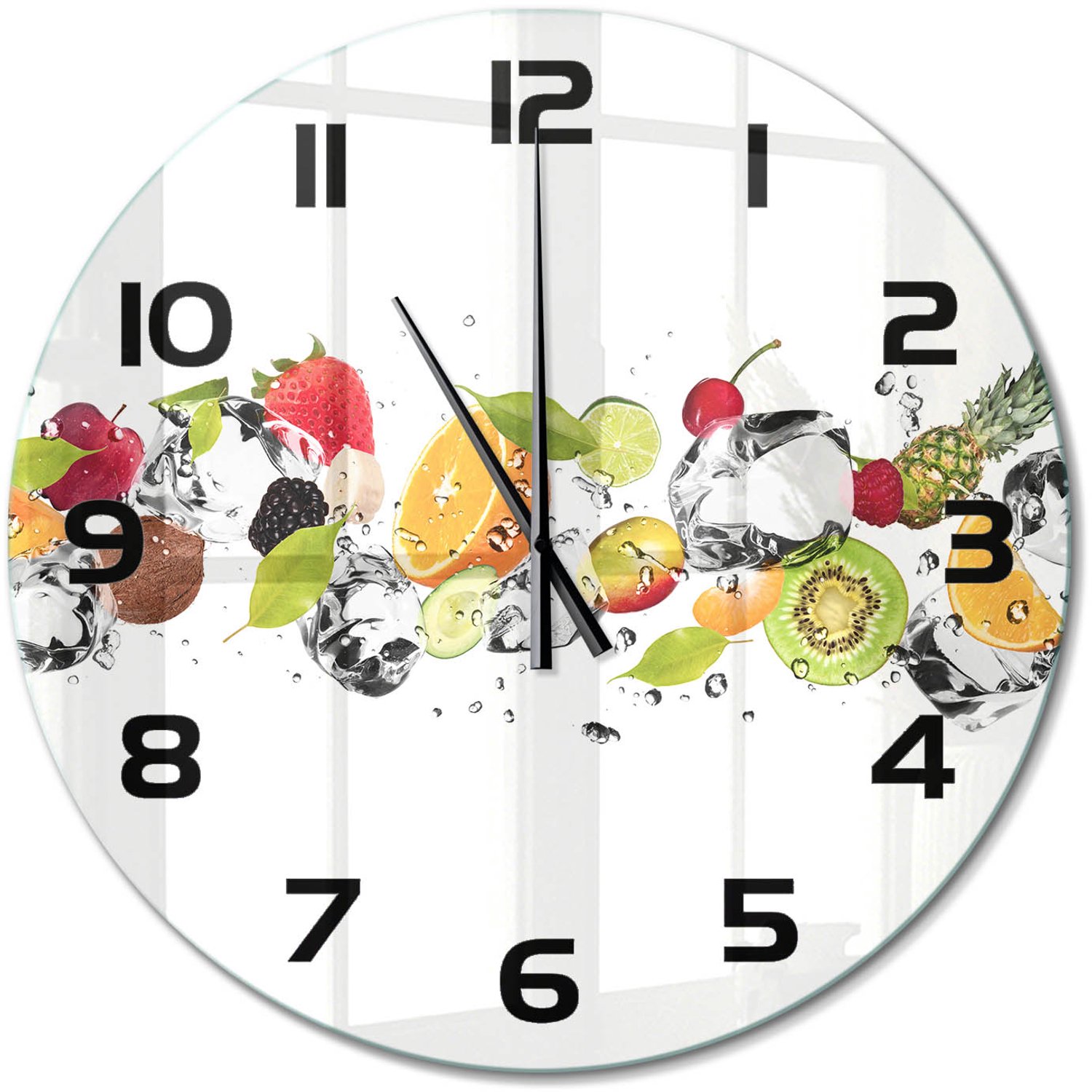 TULUP Wandklok - Fruit en water Glazen Wandklok Design - fi60 cm - Veelkleurig Klok Glas Met Opdruk - Zwarte handen - Ronde Klok - Wandklok Glas Met Motief - Decoratieve Glazen Klok