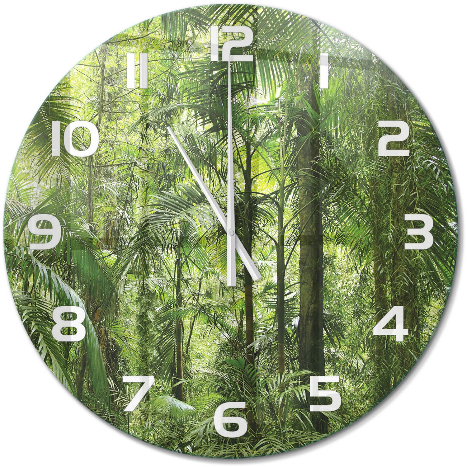 TULUP Wandklok - Tropisch bos Glazen Wandklok Design - fi60 cm - Groente Klok Glas Met Opdruk - Witte handen - Ronde Klok - Wandklok Glas Met Motief - Decoratieve Glazen Klok
