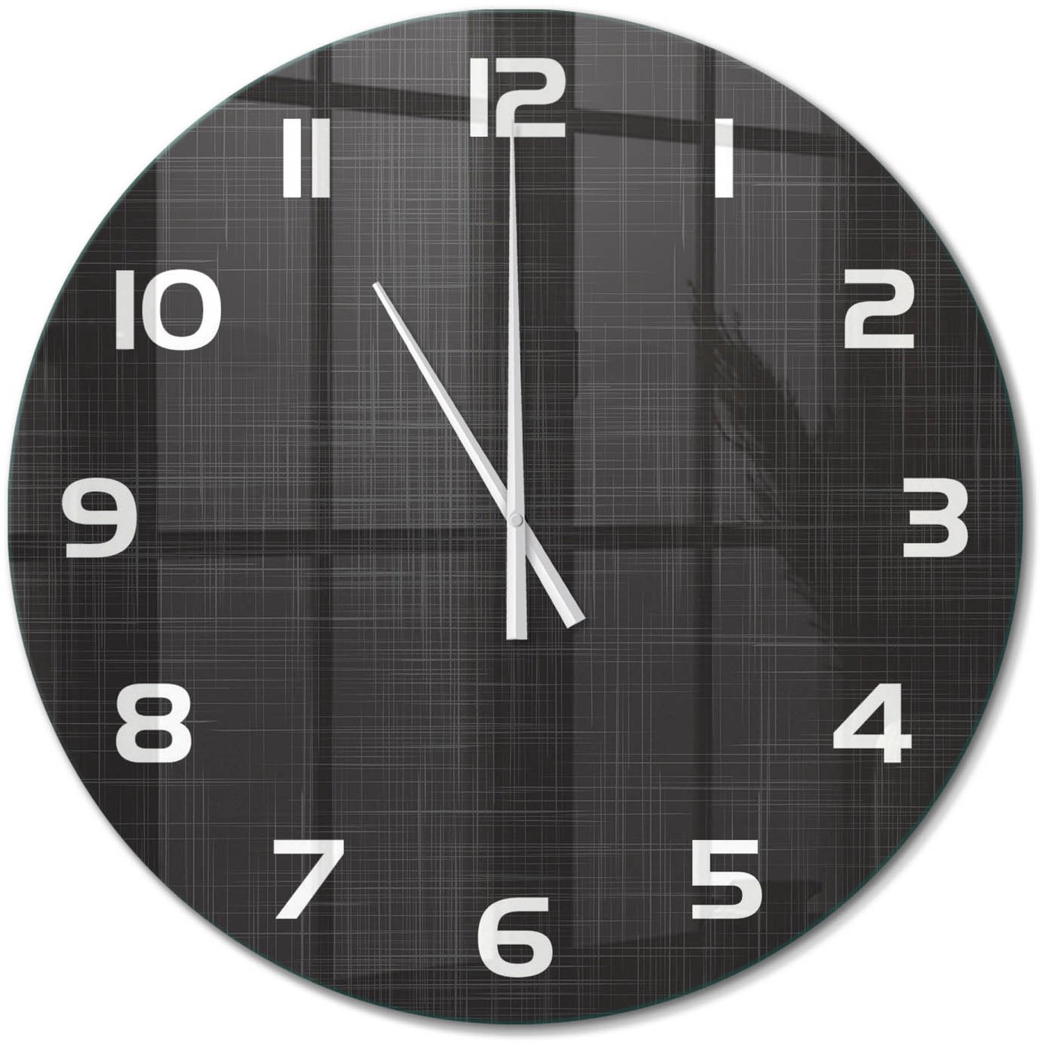 TULUP Wandklok - Linnentextuur Moderne Wandklok Glas - fi60 cm - Zwart Wandklok Glas Decoratie - Witte handen - Ronde Klok - Glazen Wandklok Design - Klok Glas Met Opdruk