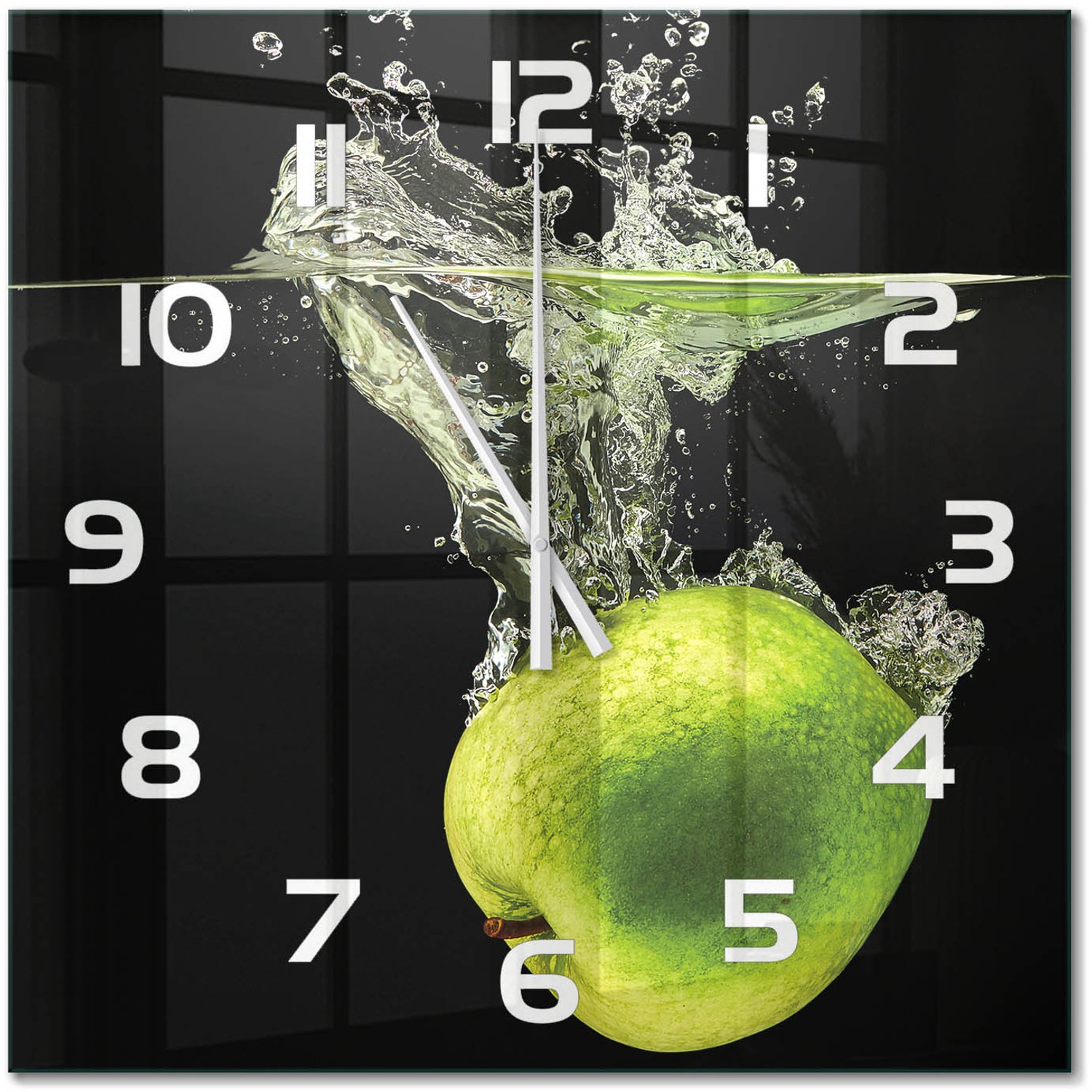 TULUP Wandklok - Groene appels Klok Glas Met Opdruk - 60x60 cm - Groente Moderne Wandklok Glas - Witte handen - Vierkante Klok - Decoratieve Glazen Klok - Glazen Wandklok Design