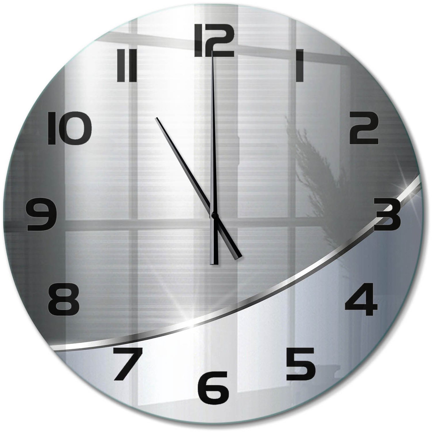 TULUP Wandklok - Metaalabstractie Glazen Wandklok Design - fi60 cm - Zilver Klok Glas Met Opdruk - Zwarte handen - Ronde Klok - Wandklok Glas Met Motief - Decoratieve Glazen Klok