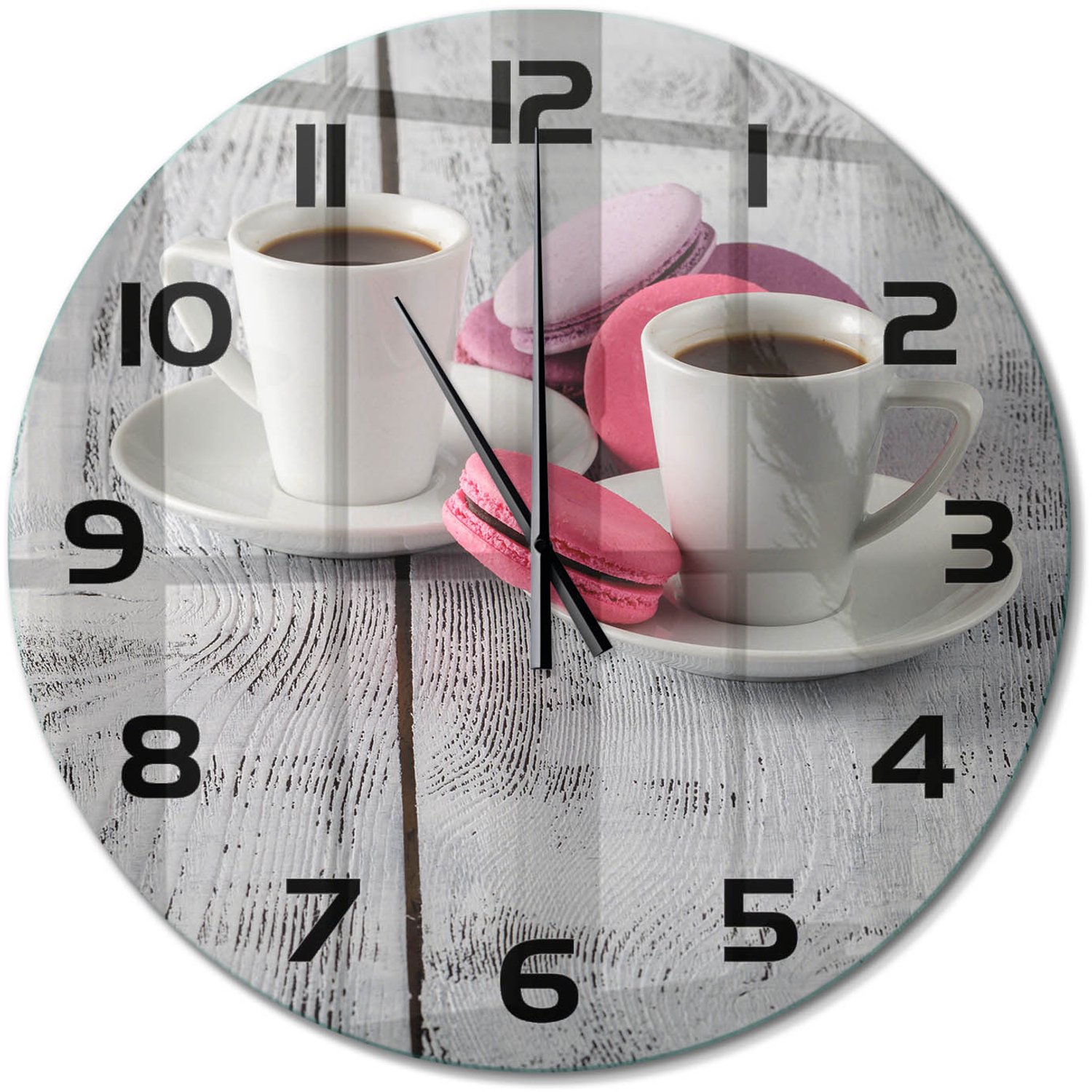 TULUP Wandklok - Koffie en koekjes Glazen Wandklok Design - fi60 cm - Roze Klok Glas Met Opdruk - Zwarte handen - Ronde Klok - Wandklok Glas Met Motief - Decoratieve Glazen Klok