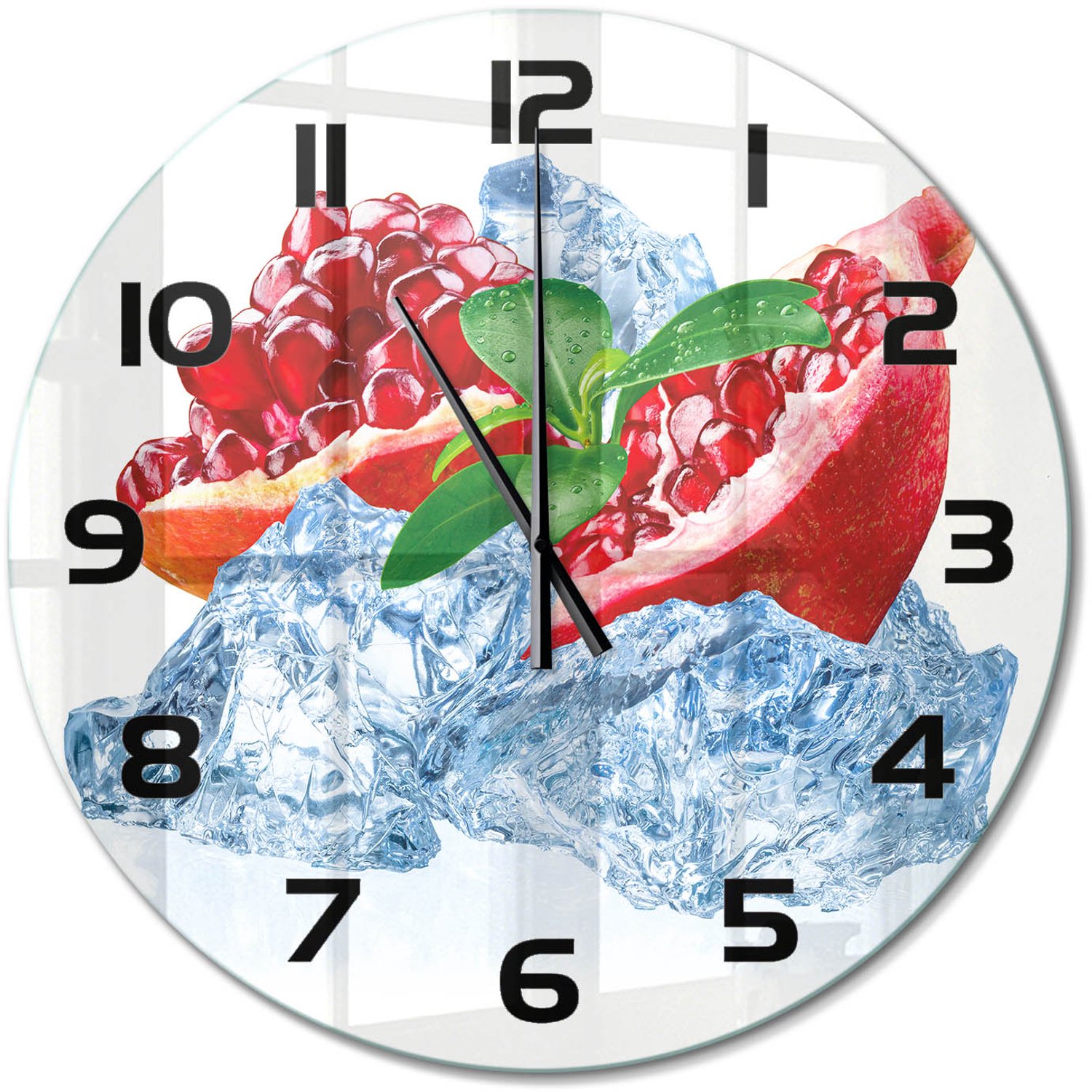 TULUP Wandklok - IJsgranaat Glazen Wandklok Design - fi60 cm - Rood Klok Glas Met Opdruk - Zwarte handen - Ronde Klok - Wandklok Glas Met Motief - Decoratieve Glazen Klok