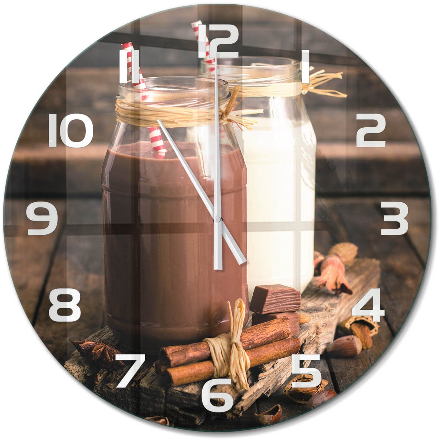 TULUP Wandklok - Cocktails in glazen Wandklok Glas Met Motief - fi60 cm - Bruin Decoratieve Glazen Klok - Witte handen - Ronde Klok - Gekleurde Glazen Klok - Glazen Klok Met Print