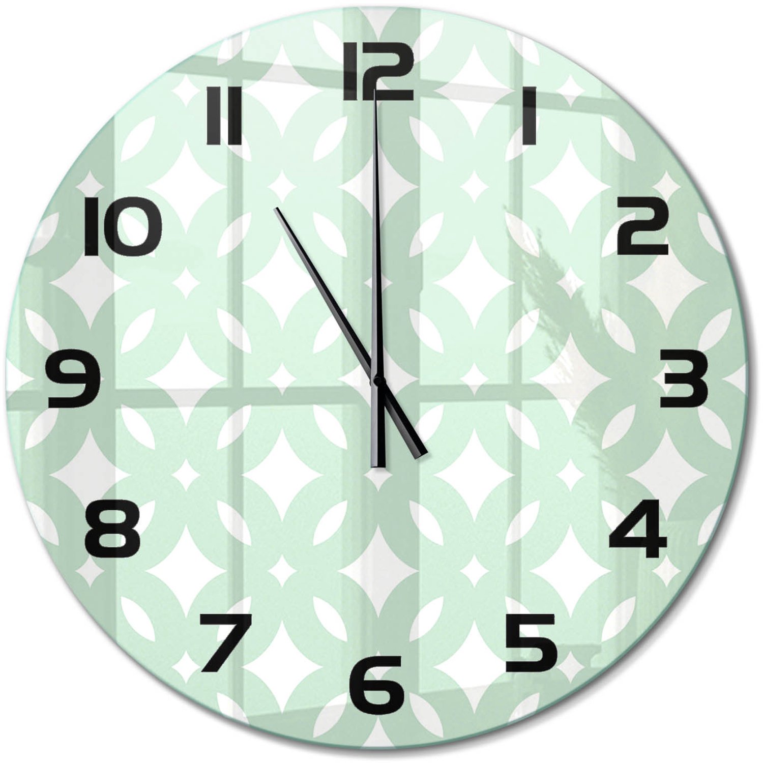 TULUP Wandklok - Geometrische achtergrond Decoratieve Glazen Klok - fi60 cm - Groente Glazen Wandklok Design - Zwarte handen - Ronde Klok - Glazen Klok Met Print - Wandklok Glas Met Motief