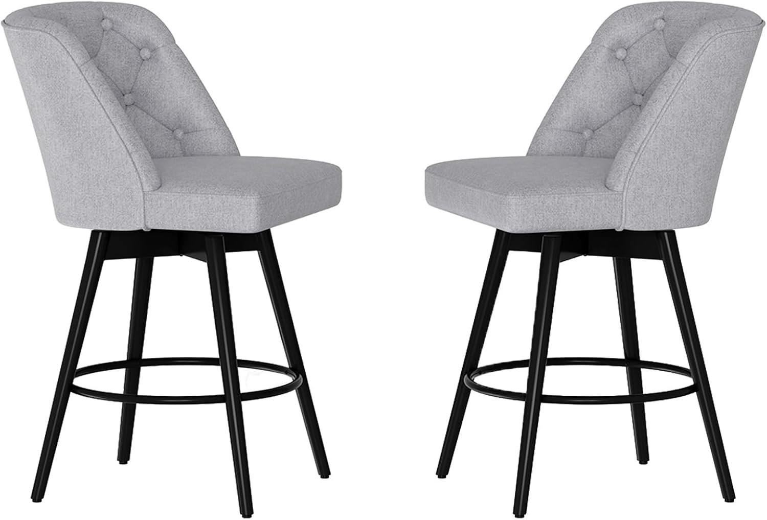 HOERFURIY Draaibare barkrukken set van 2 26 inch linnen, lichtgrijs met rugsteun