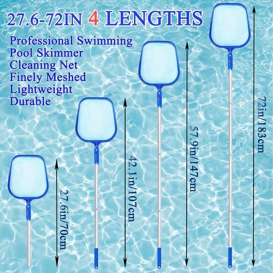 Zwembadschepnet 182 cm - Reinigingsnet voor zwembad, vijver en fontein met afneembare handgreep, aluminium skimmer en bladschepnet voor optimale zwembadreiniging — afbeelding 3