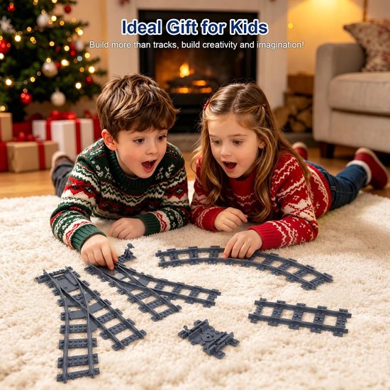 Set met 8 rechte rails, 24 gebogen rails, 1 kruisrails en 1 splitsing — afbeelding 5