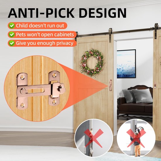 4 inch inklapbare schuifdeurgrendel, zware uitvoering voor privacy - koperlook - voor schuifdeuren, kasten, hekken - 4 stuks — afbeelding 3