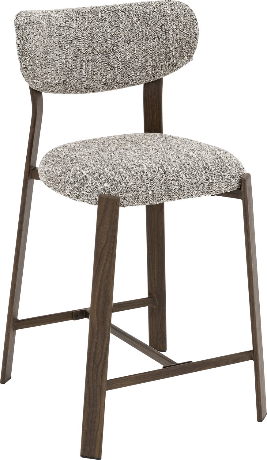 Goossens Counterstoel Linde - bruin - stof - zithoogte 65 cm - zonder armleuning stof gemeleerd grof geweven licht bruin