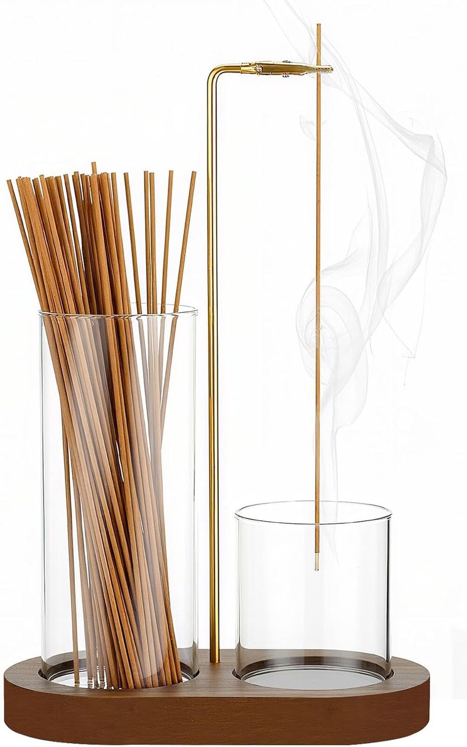 QTTVBTNA Wierookhouder van Hout met Glazen Asvanger – Omgekeerd Ontwerp met Afneembare Houder – Decoratieve Wierookbrander voor Meditatie, Yoga, Zen en Interieur – Bruin