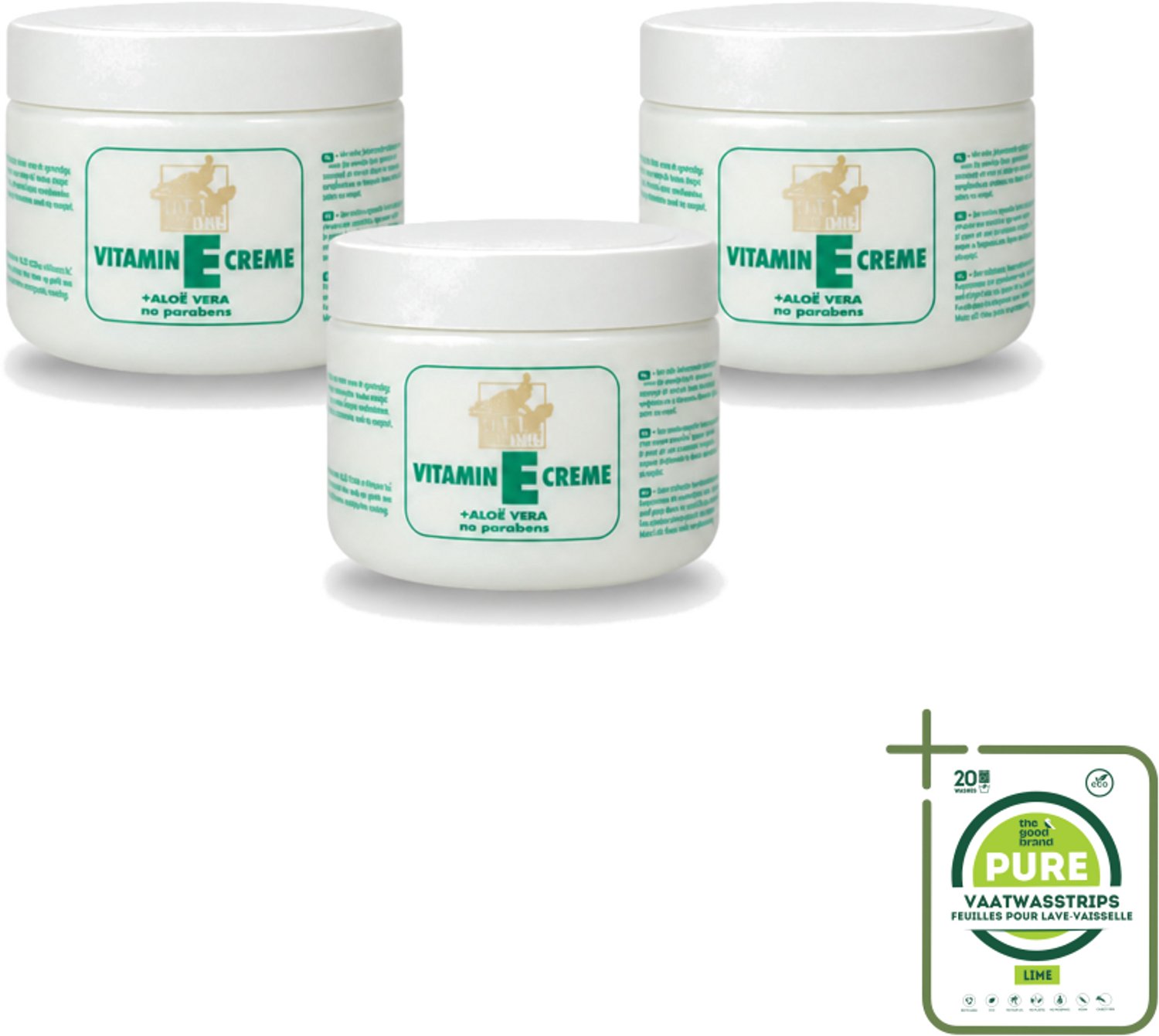 3 x Goldline - Bodycrème - Vitamine-E & Aloë Vera - Gevoelige Huid - Kalmerend - 250 ml - Grootverpakking - Vaatwasstrips - Gevoelige Huid Verzorging - Vitamine E Crème - Aloë Vera Crème - Kalmerende Crème - Huid Verzorging