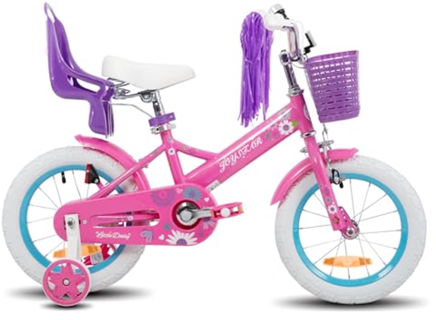 14 Inch Meisjesfiets met Steunwielen en Poppenzitje - Paars