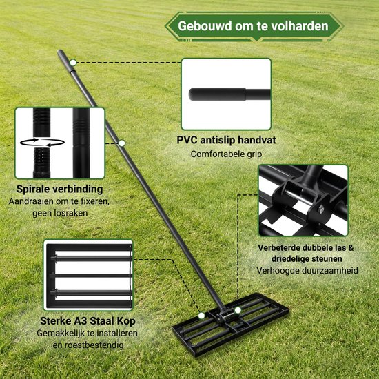 Heavy Duty Lawn Leveling Rake met Roller Hoofd — afbeelding 2