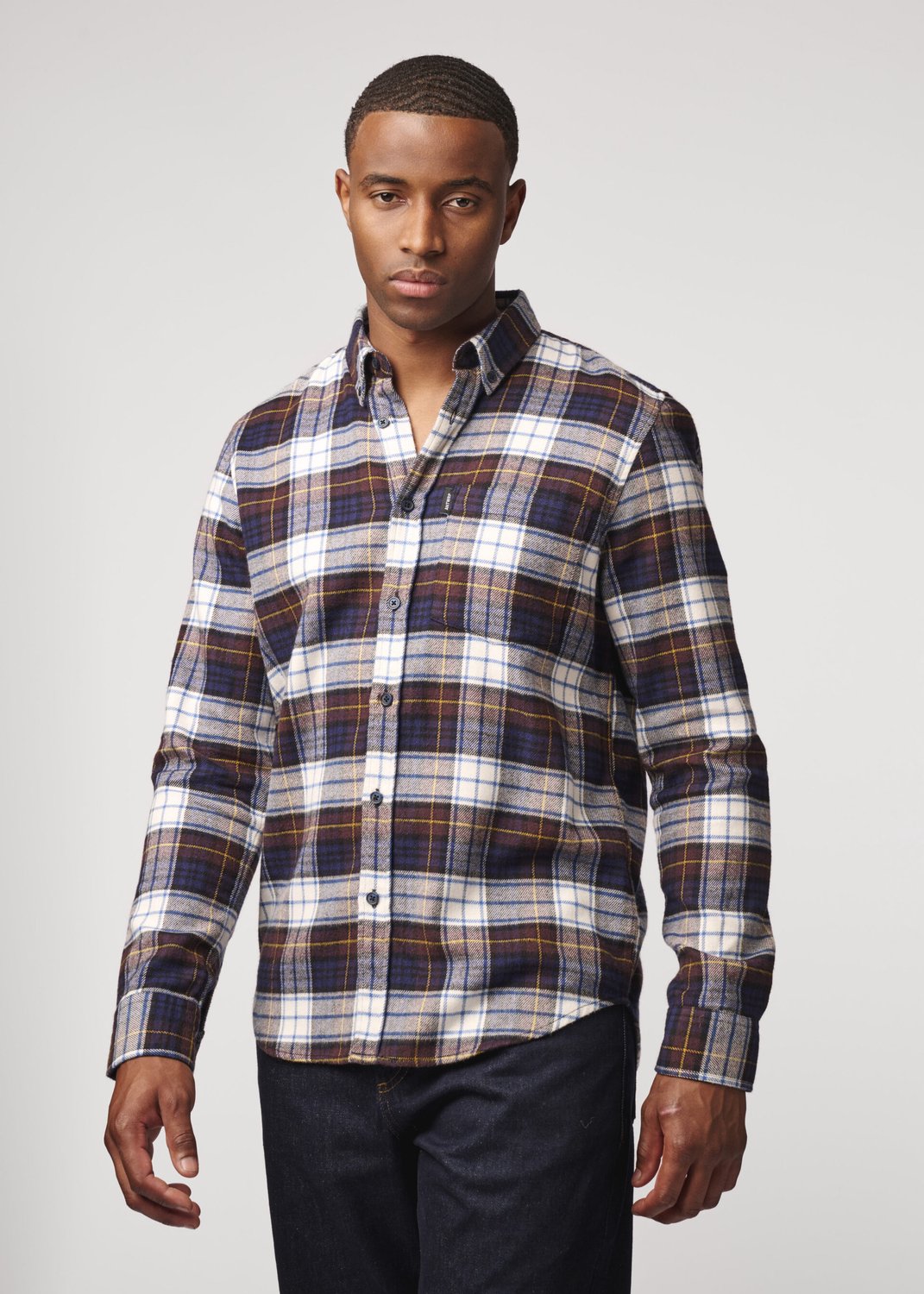 Antwrp hemd donkerblauw met ruitpatroon en button-down kraag voor heren - M (38)