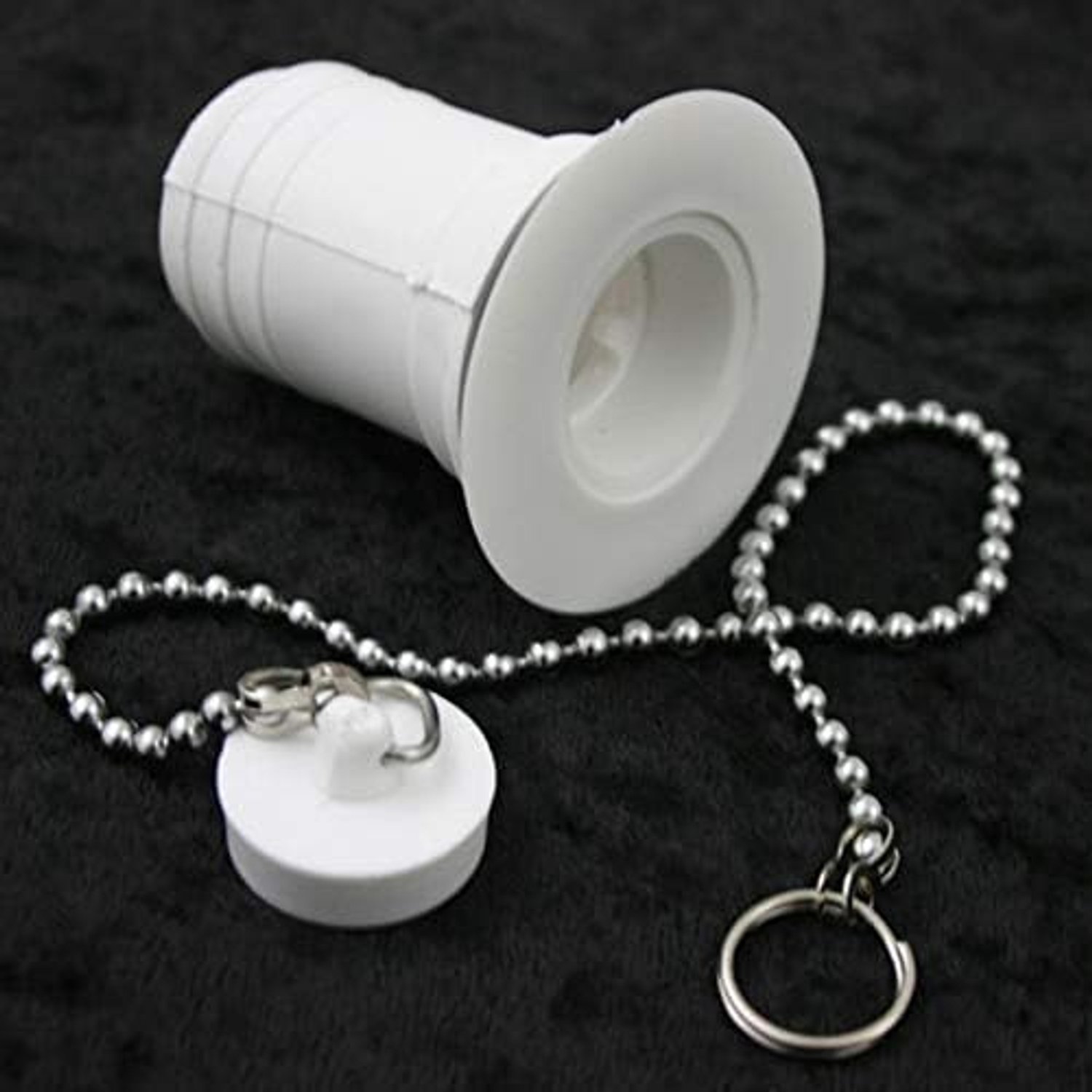 Afvoergarnituur bekkenuitloop 32 mm - witte kunststof - met verchroomde kogelketting - ideaal voor caravan en camper - ServiceTopper