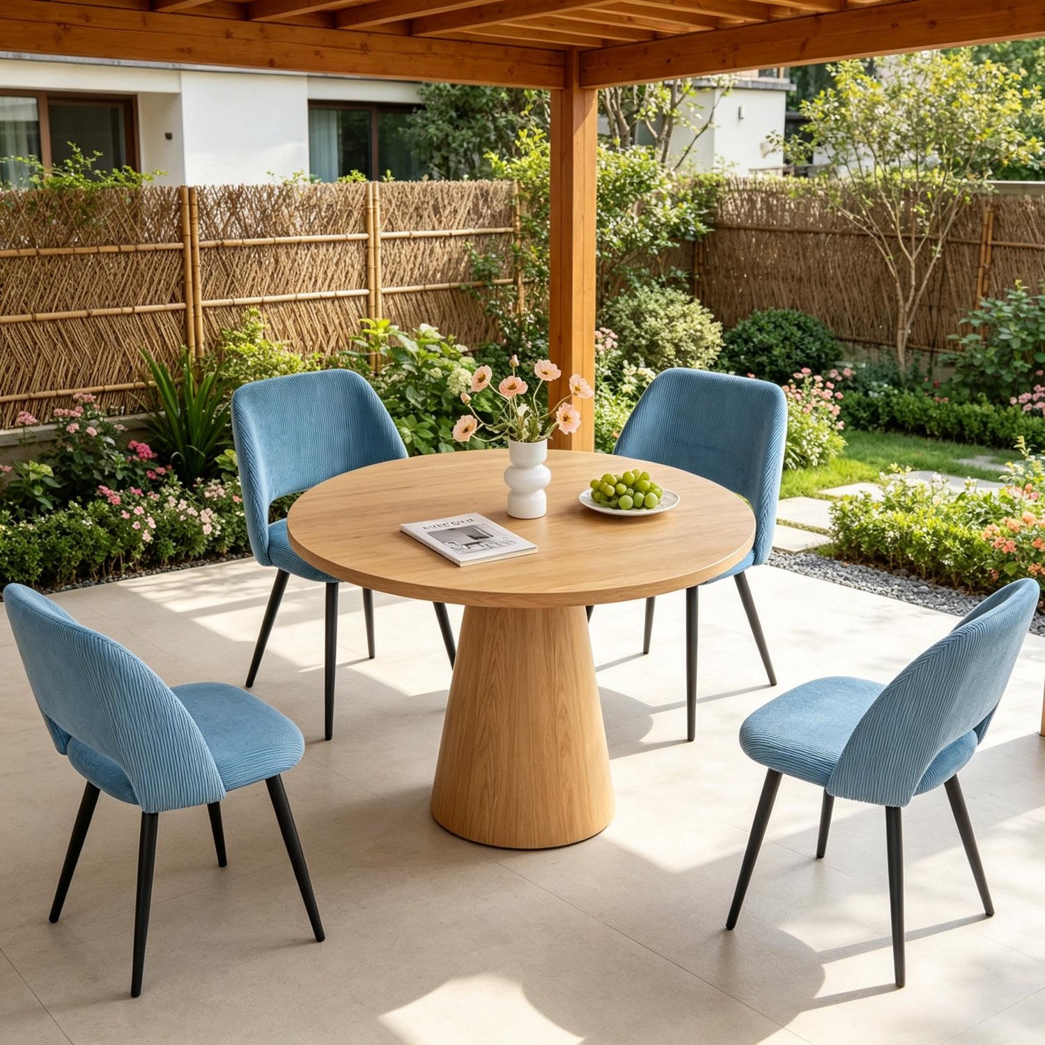 REDOM Eetkamerstoelen set van 4 - Bekleed met ribstof en metalen poten - Blauw