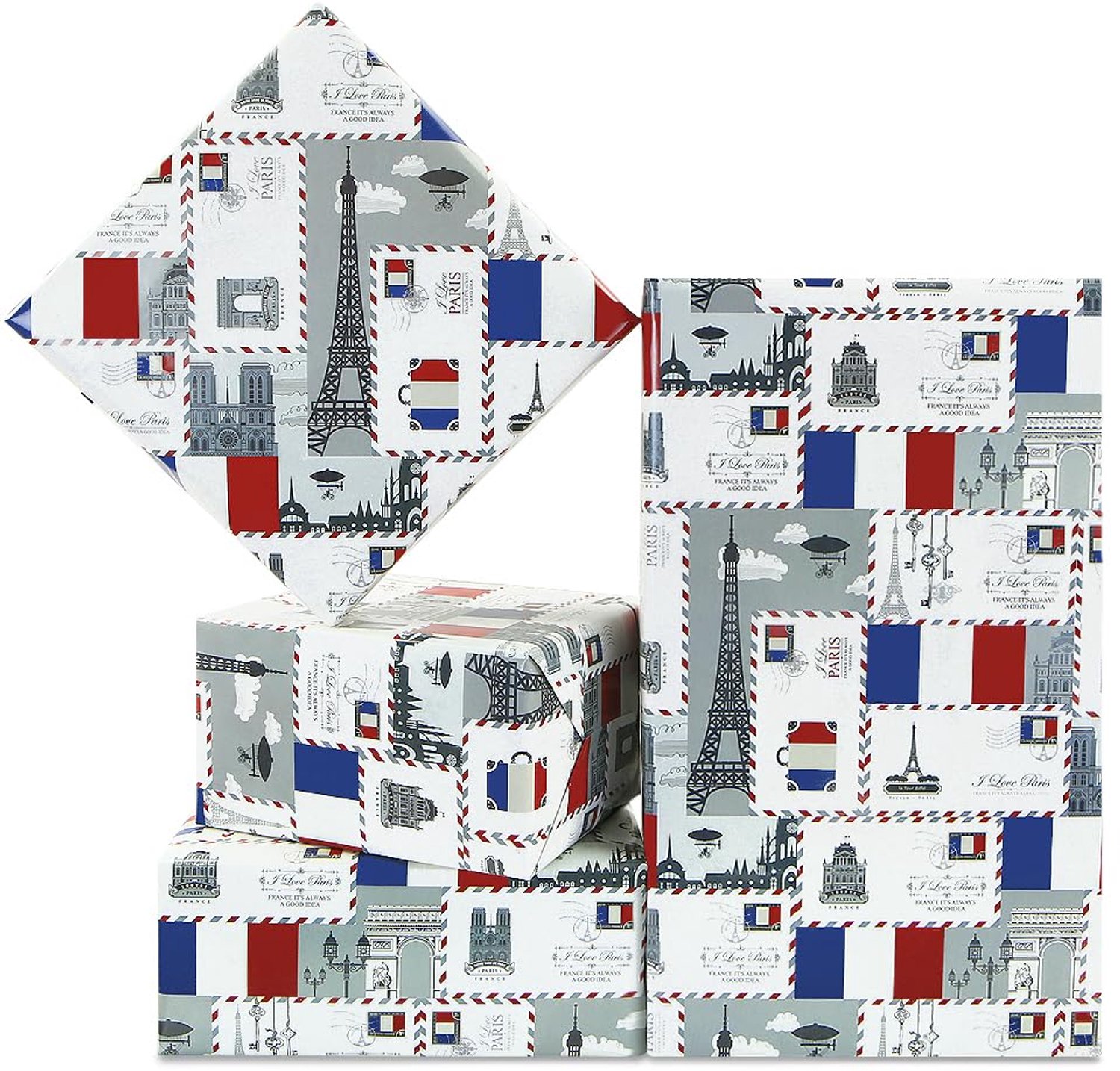 Inpakpapier Romantisch Ontwerp - Cadeaupapier Verjaardag - Cadeaupapier Bruiloft - Inpakpapier Set - Eiffeltoren Motief - Premium Kwaliteit