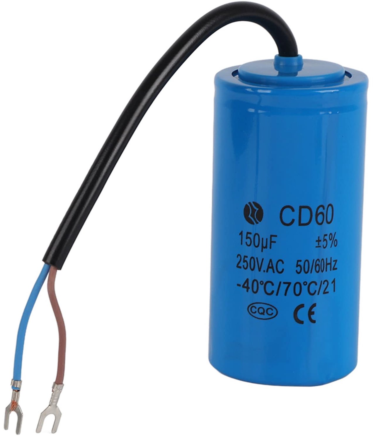 CD60-condensator - Bedrijfscondensator met Kabel - 250V AC - 150uF - Ideaal voor Motorluchtcompressor - Blauwe kleur - Betrouwbare werkin...