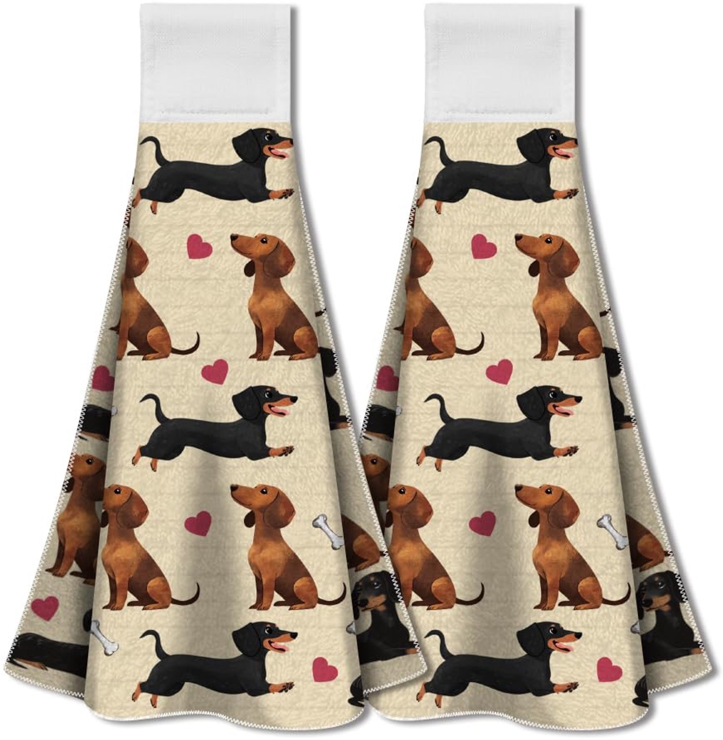 Dachshund Keuken Handdoeken - Set van 2 met Hanglus