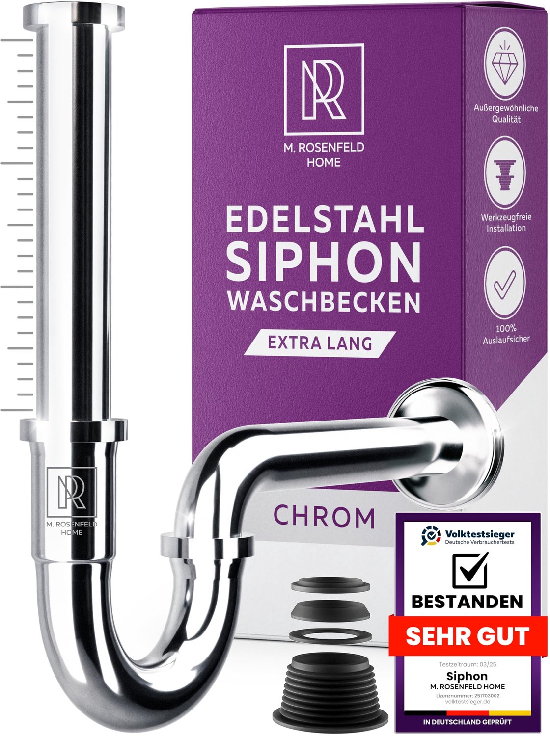 Universele Wastafel Sifon 1 1/4 Inch met Geurstop en Afvoerbuis - Chroom