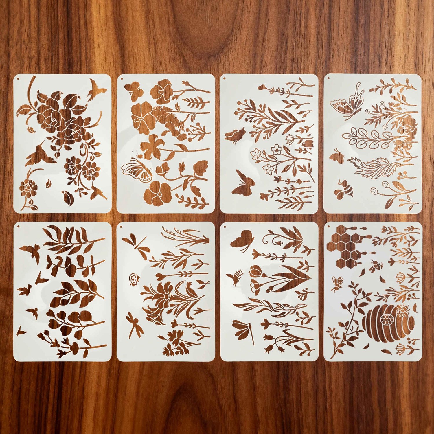 Schildersjablonen 8 stuks - Herbruikbare Sjablonen - Knutselsjablonen - Decoratie - 29,7 x 21 cm - Robuust PET-materiaal