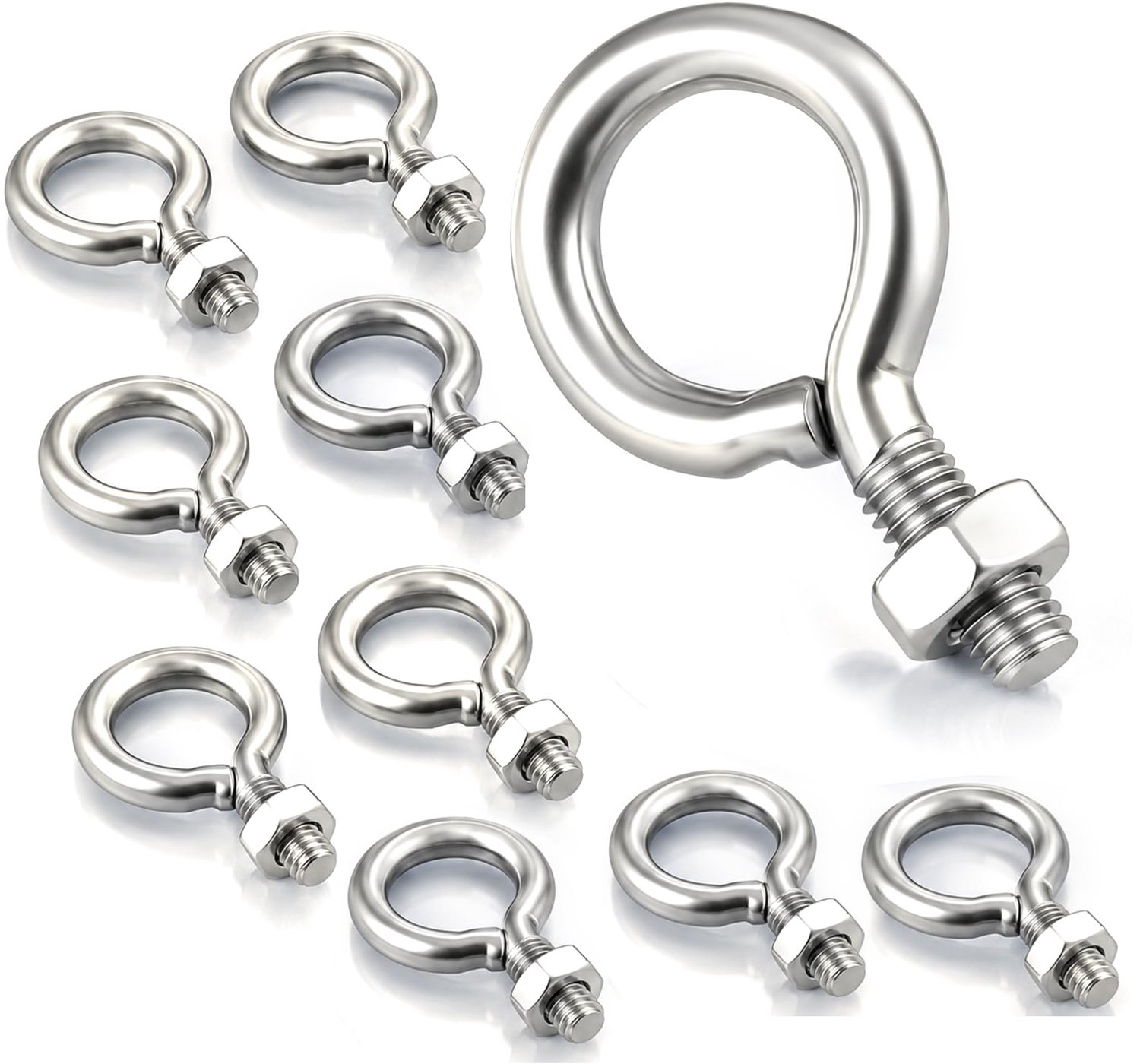 Set van 10 Ringschroeven met Moeren van Roestvrij Staal