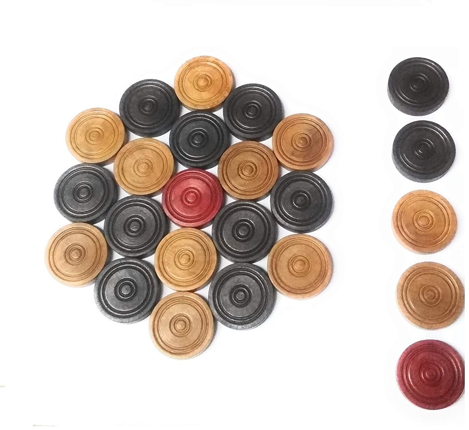 Houten Carrom Spelset - 24 Munten en 1 Striker