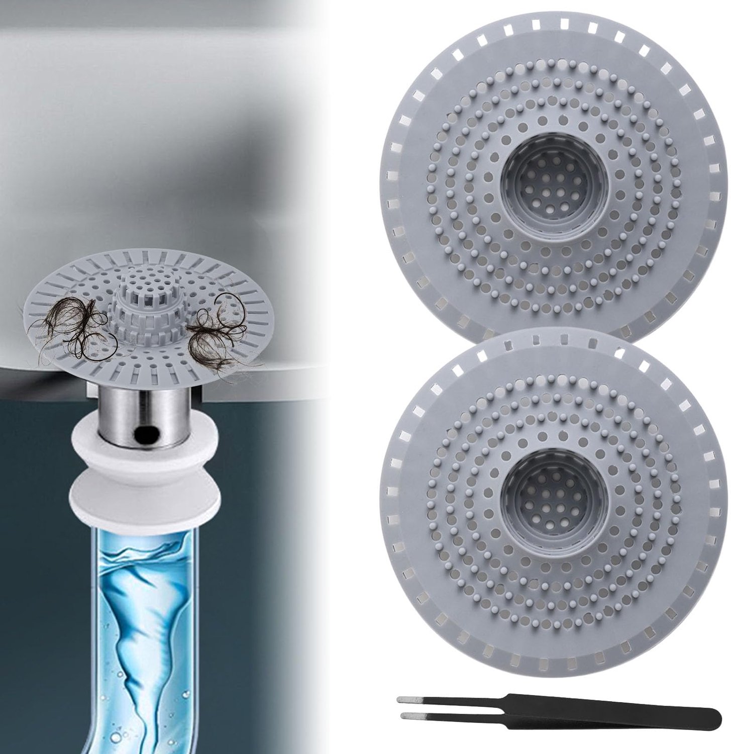 Set van 2 Siliconen Afvoerfilters met Zuignap