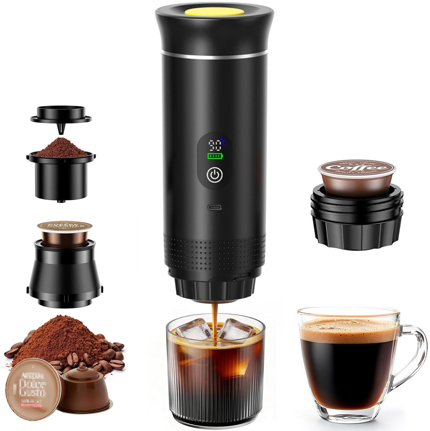 Draagbaar 3-in-1 Mini Koffiezetapparaat - Zwart