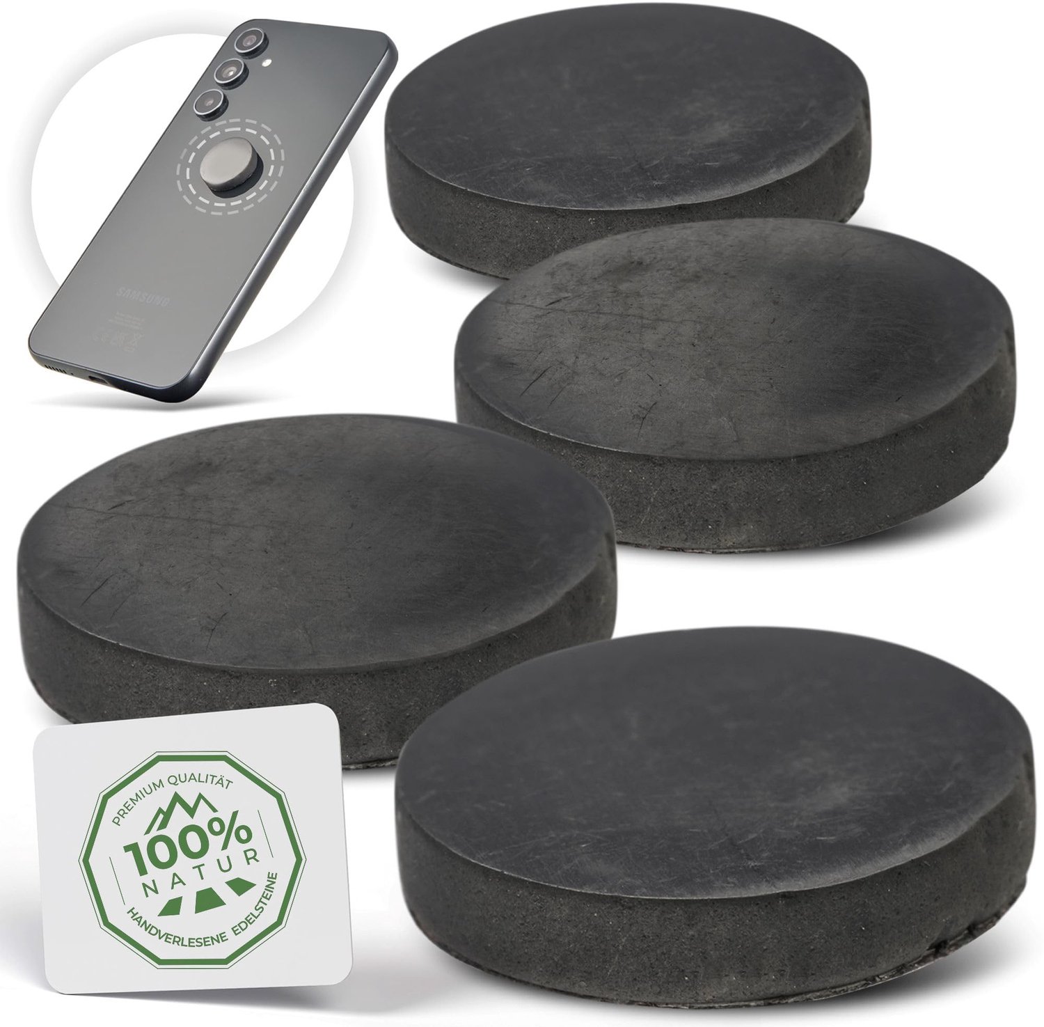 Shungite Stickers Set van 4 - Natuurlijk Zwart - Voor Mobiele Apparaten