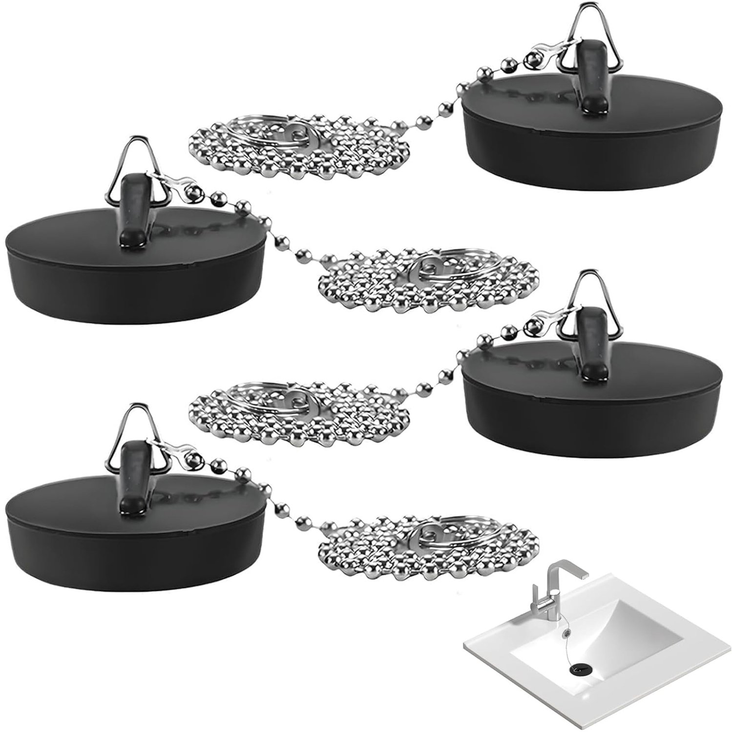 Universele Afvoerpluggen met Ketting, Set van 4