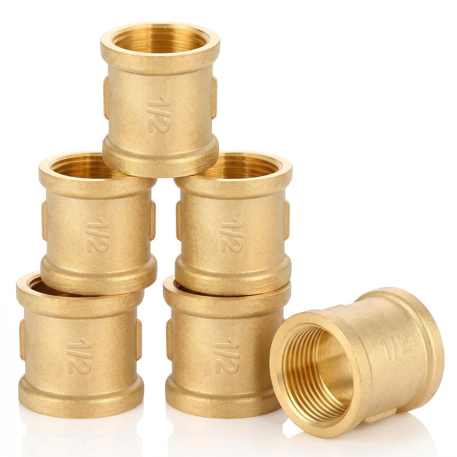 Set van 6 Messing Dubbele Eindfittingen met Binnendraad G1/2 inch