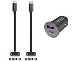 45W auto snellader met 2 poorten + 0,2m sterke USB C naar C kabel. Universele PD PPS lader. Autolader adapter past op Universeel Bang & Olufsen, Blackview, Beats, Boox (ONYX), Canon, DJI, Fuji FujiFilm, Gigaset, GoPro